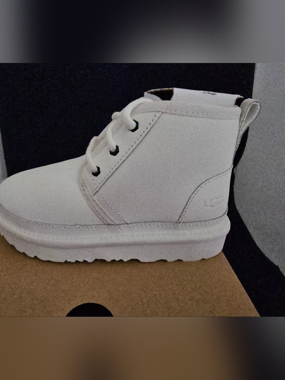 UGG NEUMEL II Kids White Lace-Up Ankle Leather  Boots Size 12